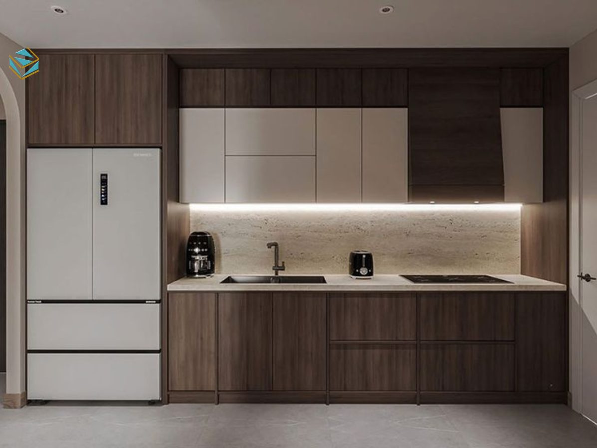 Giải pháp thiết kế tủ bếp mở giúp không gian thoáng đãng và hiện đại. Phù hợp căn hộ chung cư thích phong cách sinh hoạt kết nối.