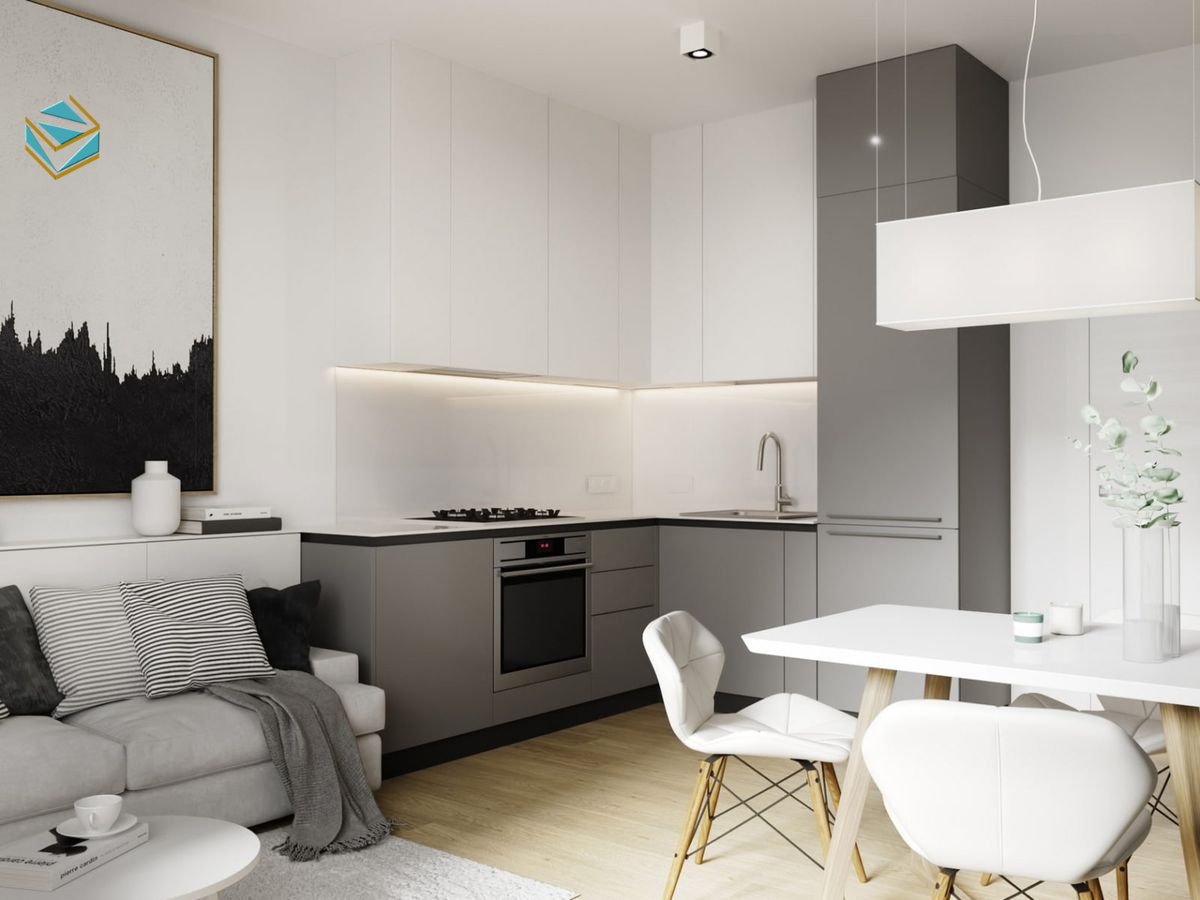 Thiết kế tủ bếp cho nhà nhỏ dạng chữ I phù hợp bếp hẹp, căn hộ mini và không gian chung cư nhỏ.