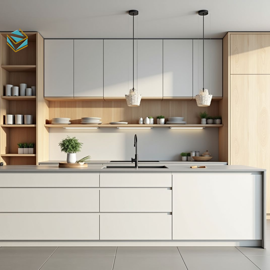 Lớp phủ Melamine hoặc Laminate cũ dễ trầy xước. Thay mới bề mặt giúp tủ bếp đẹp hiện đại hơn dịp Tết.