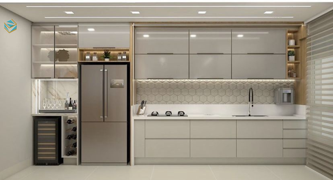 Giải pháp thiết kế tủ bếp sử dụng phụ kiện tủ bếp Hafele và ray giảm chấn chuẩn giúp ngăn kéo vận hành êm ái.