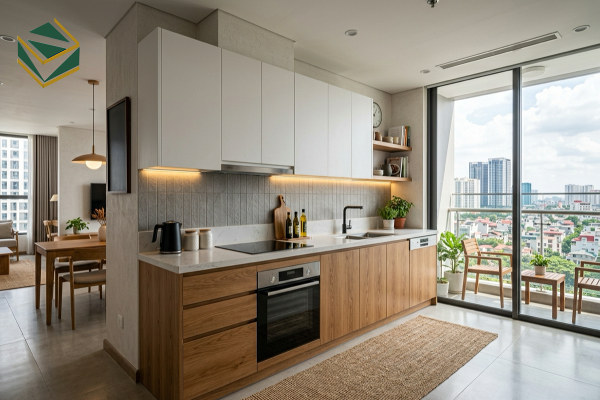 Mẫu tủ bếp chữ I đẹp hiện đại TPHCM cho căn hộ chung cư giá xưởng Nam Việt