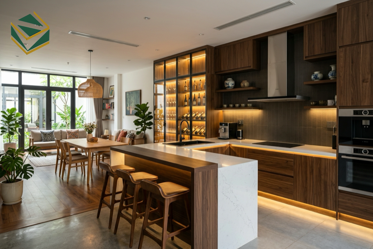 Mẫu tủ bếp có quầy bar TPHCM đẹp sang trọng hiện đại giá xưởng Nam Việt
