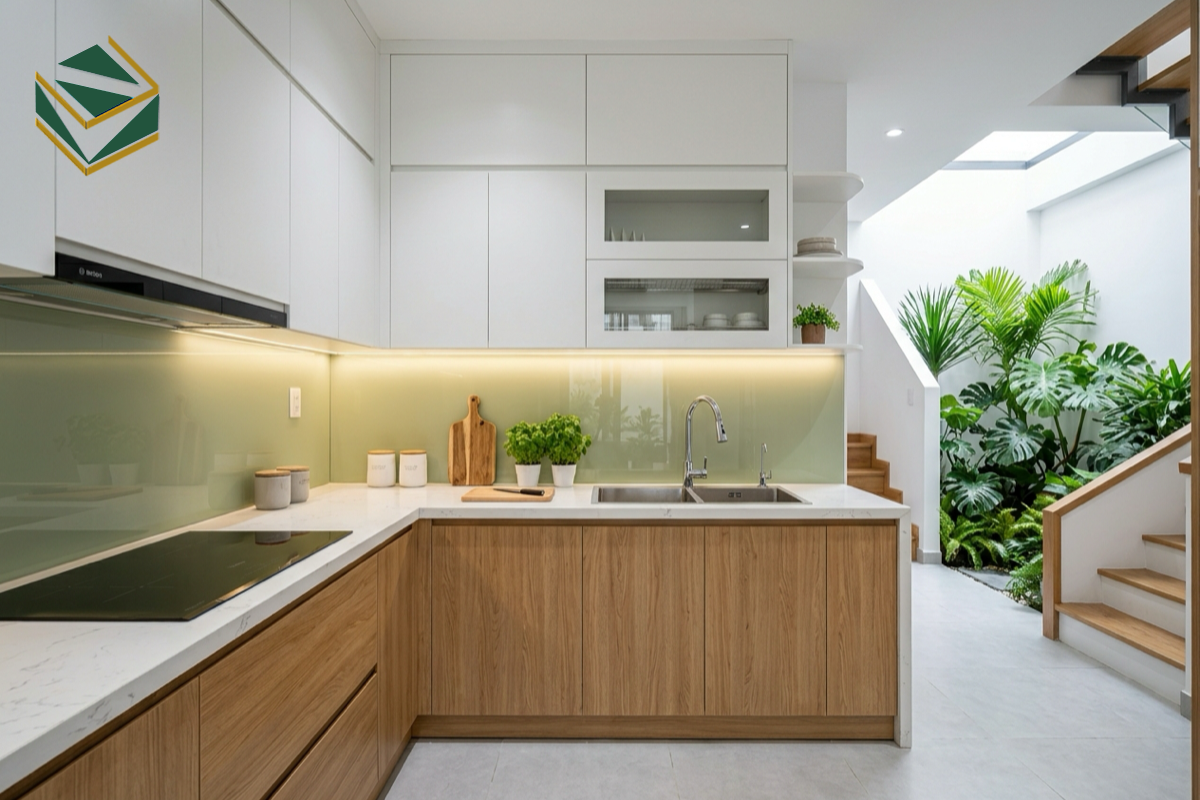 Tủ bếp nhà phố đẹp hiện đại tiết kiệm giá xưởng Nam Việt