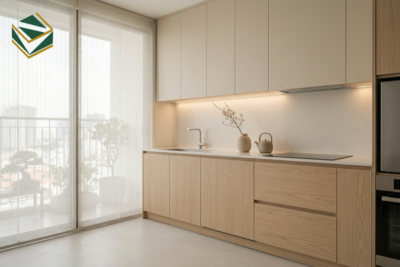 Tủ bếp phong cách Japandi tối giản mộc mạc tinh tế thi công giá xưởng tại TPHCM