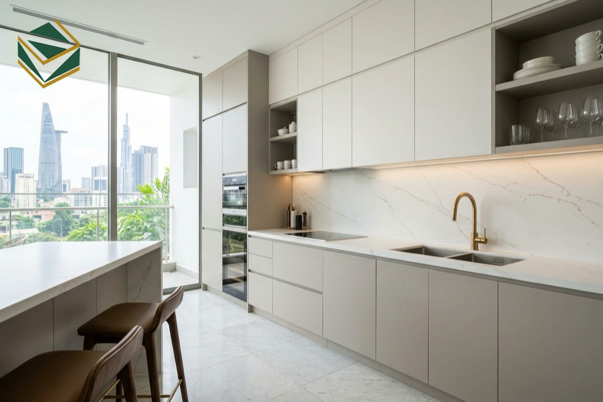 Tủ bếp sơn 2K cao cấp đẹp hiện đại báo giá xưởng Nam Việt