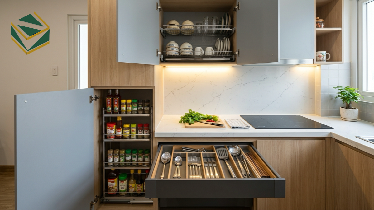 Giải pháp lưu trữ thông minh cho tủ bếp nhỏ đẹp
