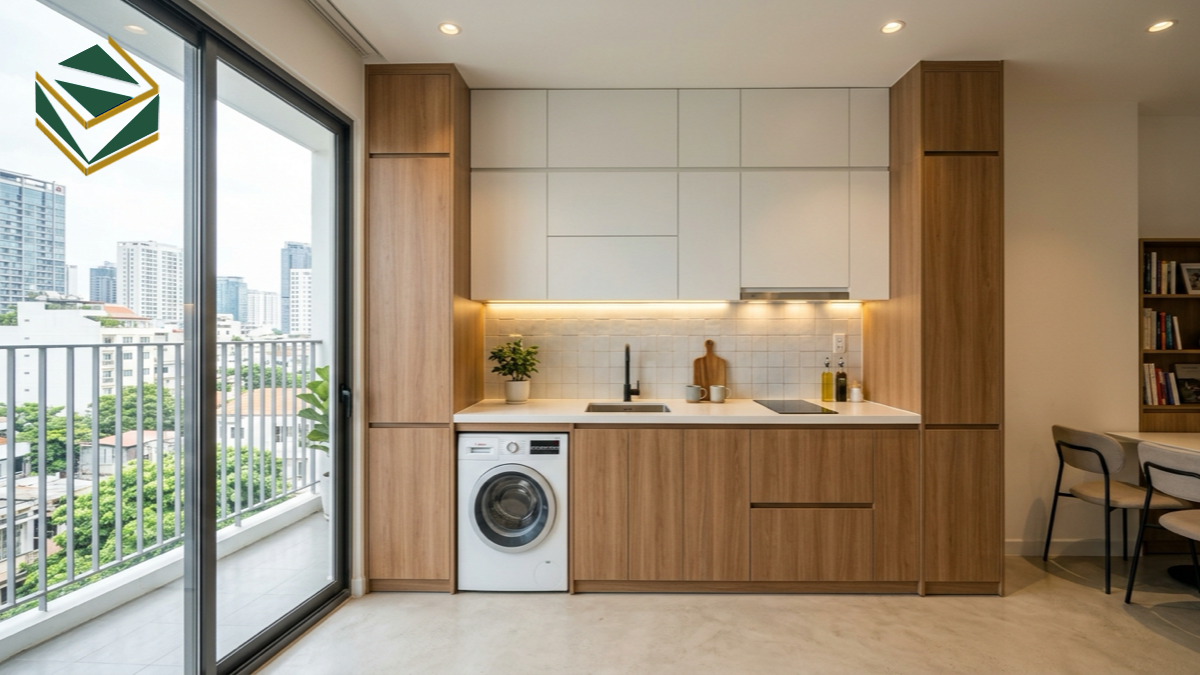 Mẫu tủ bếp nhỏ kịch trần căn hộ studio tại TPHCM